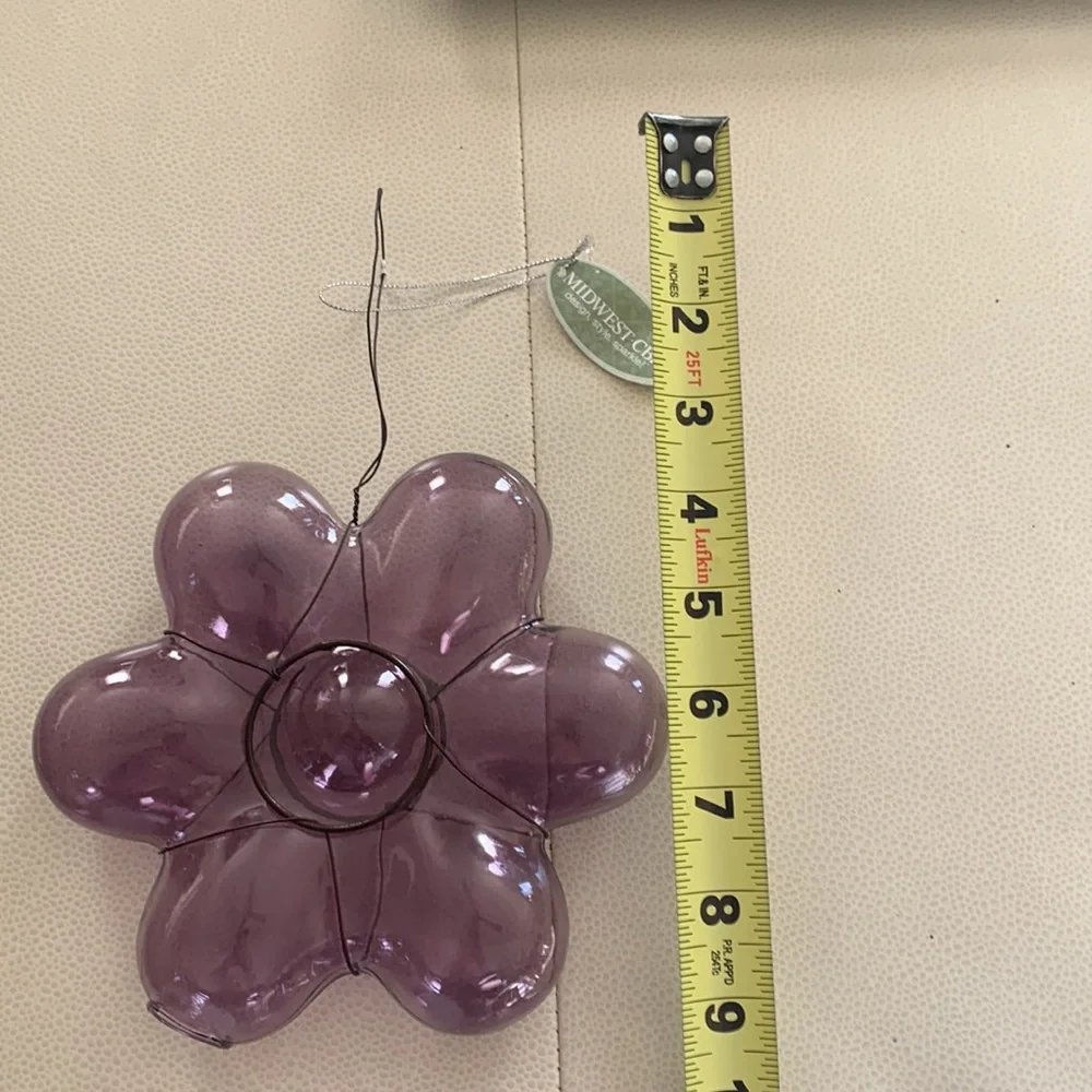 Glass Blown Ornament Purple NWT Vintage Design Style Sparkle Flower Christmas